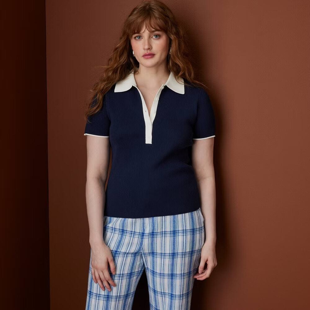 Rosie Assoulin X Target Short Sleeve Navy Polo Sweater Top